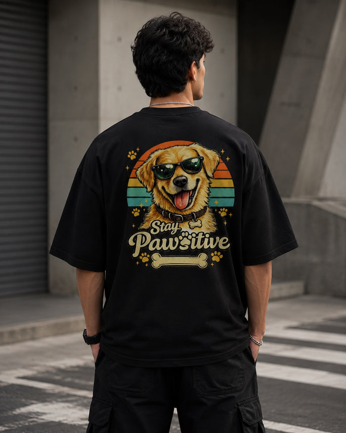 Stay Pawsitive Vintage Dog Graphic Oversized T-Shirt