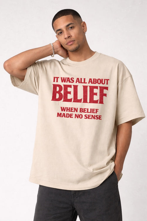 BELIEF” Bold Typography Oversized T-Shirt