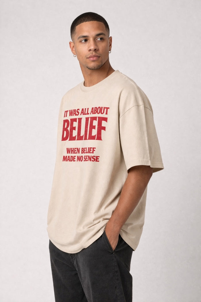 BELIEF” Bold Typography Oversized T-Shirt