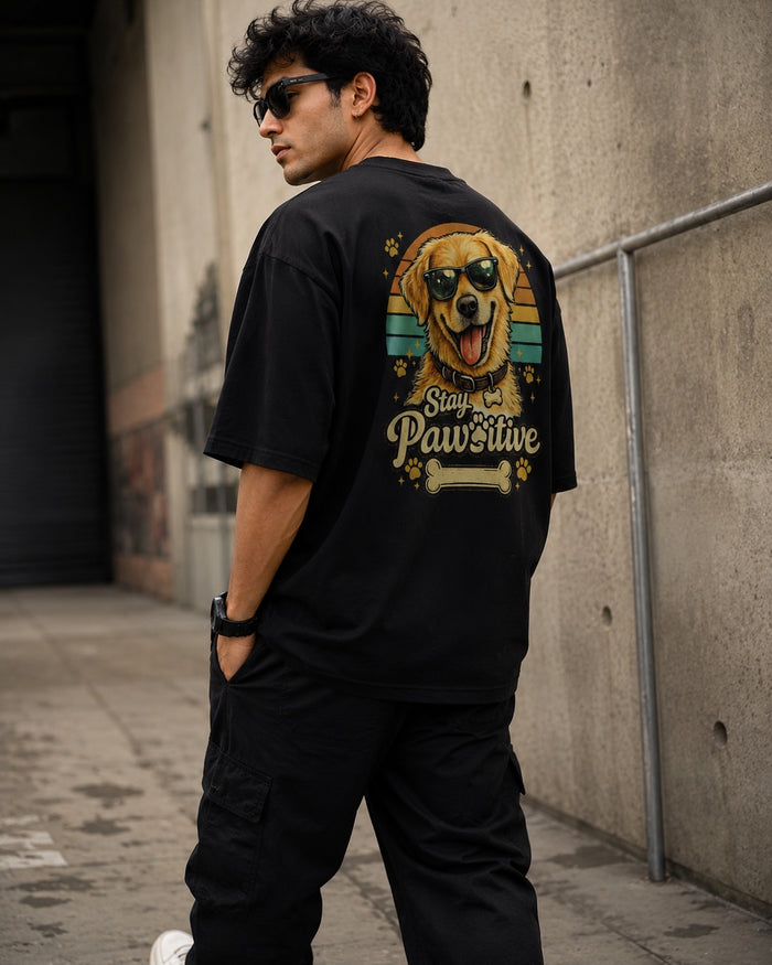 Stay Pawsitive Vintage Dog Graphic Oversized T-Shirt