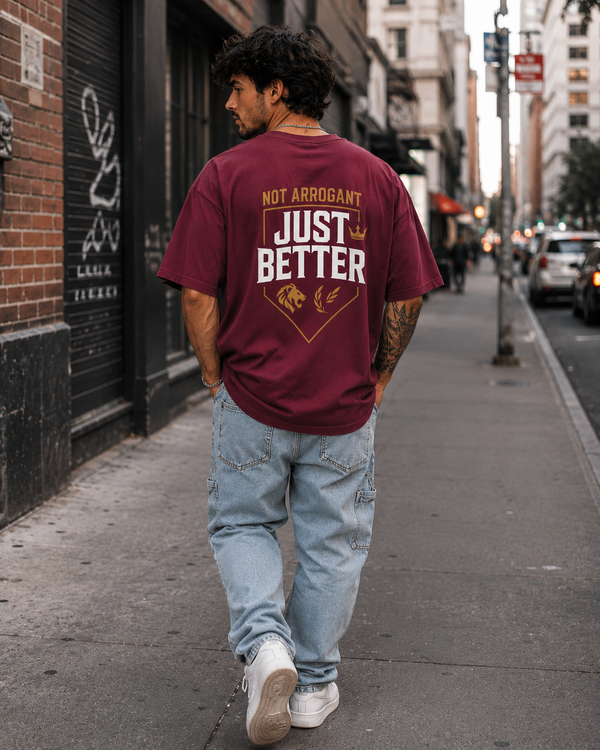 Men's Oversized T-Shirt – Not Arrogant, Just Better (Lion Edition) Image 2