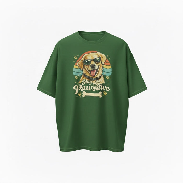 Stay Pawsitive Vintage Dog Graphic Oversized T-Shirt